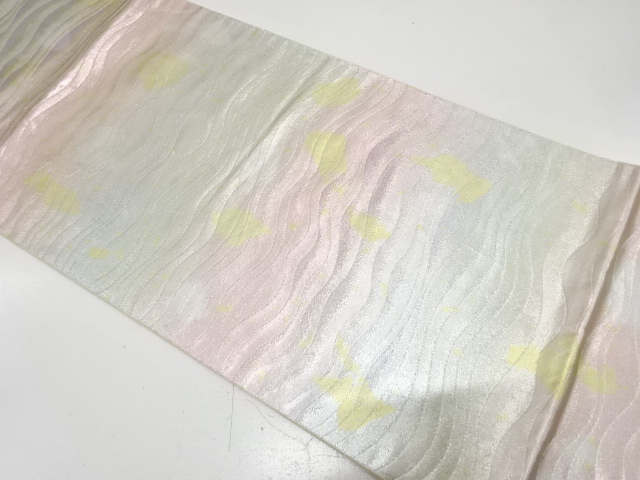 JAPANESE KIMONO / ANTIQUE FUKURO OBI / SILK / WOVEN WAVY STRIPE